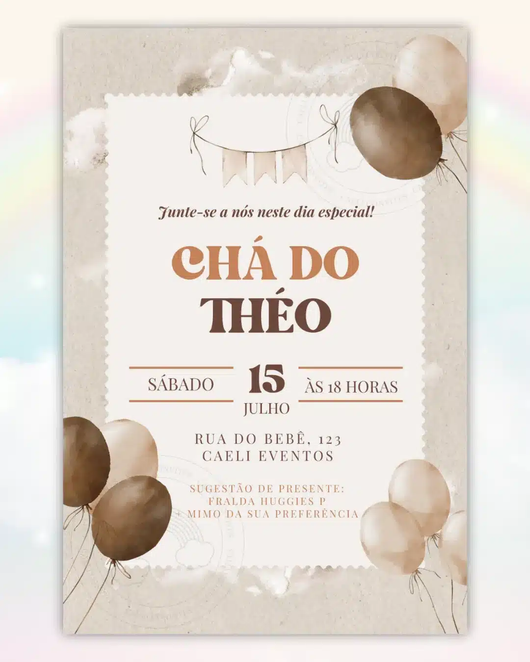 Convite Chá de Bebê Neutro Bege 2