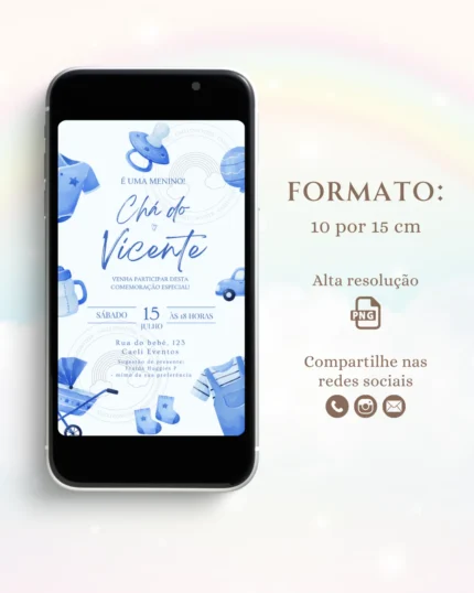 Convite Digital Chá de Bebê Azul 1