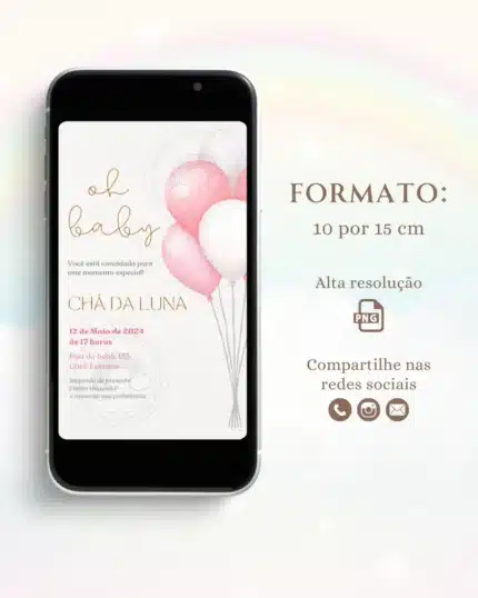 Convite Digital Chá de Bebê Rosa 6