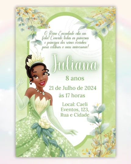 Convite A princesa e o Sapo Tiana Verde