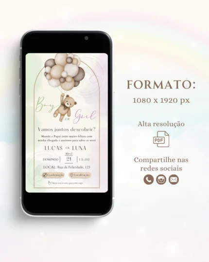 Convite Chá Revelação Interativo Bege Neutro 2