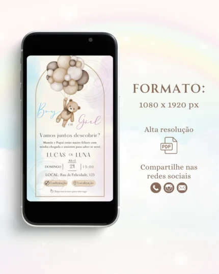 Convite Chá Revelação Interativo Bege Neutro 4