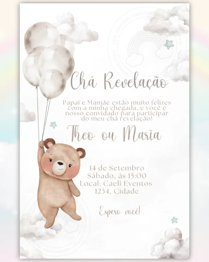 Convite Chá Revelação Neutro Cinza 1