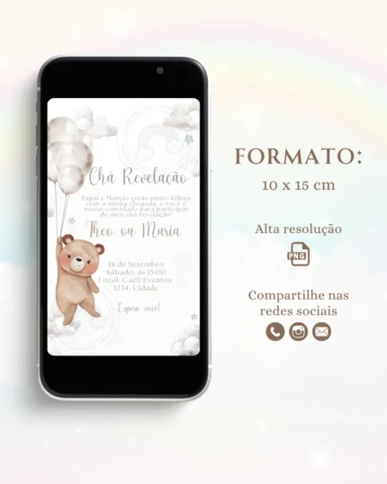 Convite Chá Revelação Neutro Cinza 1