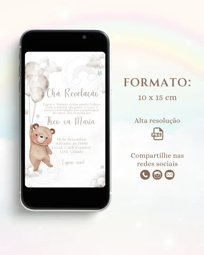 Convite Chá Revelação Neutro Cinza 1