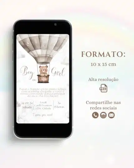Convite Chá Revelação Neutro Cinza 3