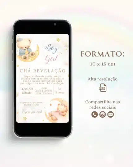 Convite Chá Revelação Ursinhos na Lua