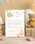 Convite Chá Revelação Ursinhos na Lua