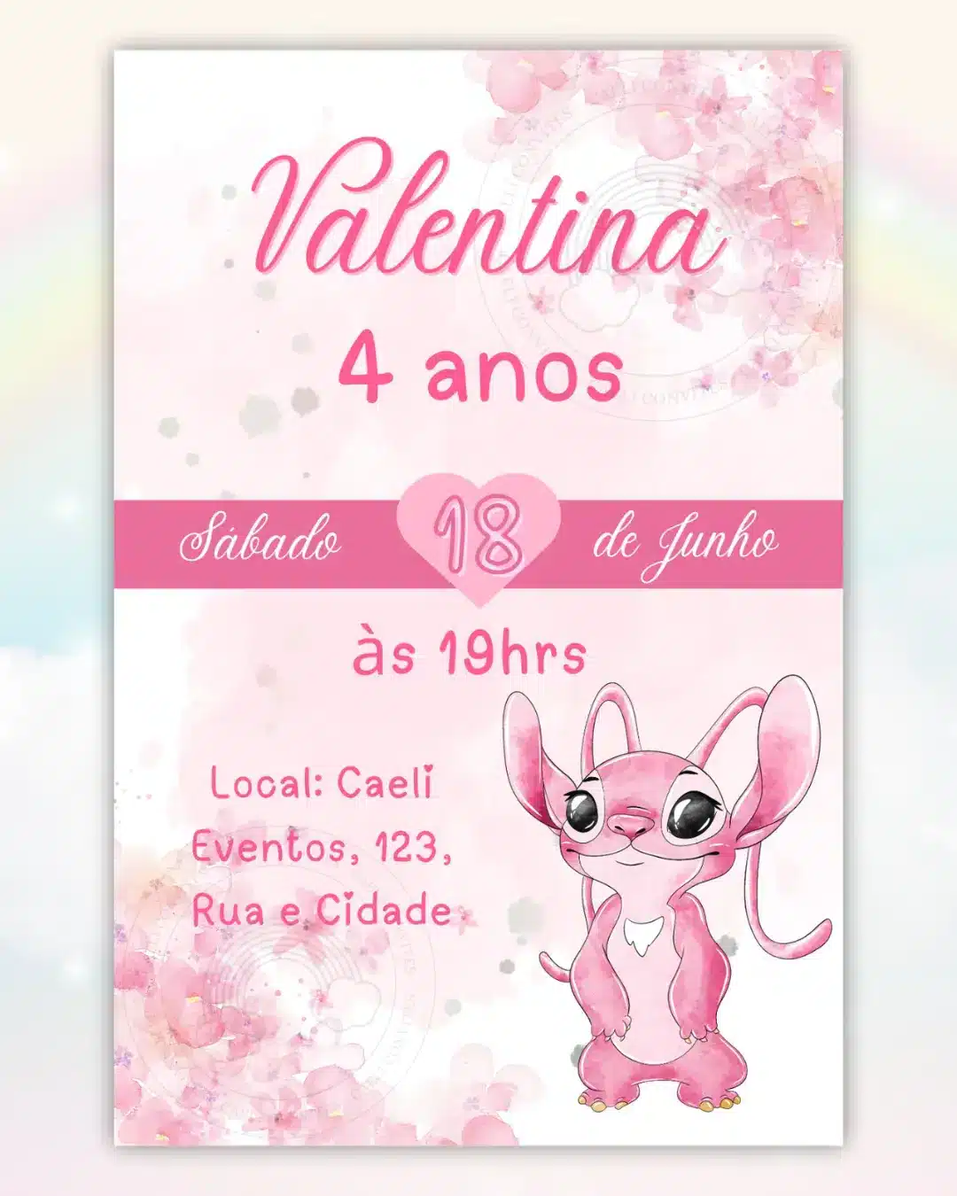 Convite Digital Angel Stitch Rosa