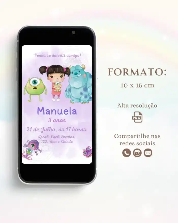 Convite Digital Monstros S.A Aquarela
