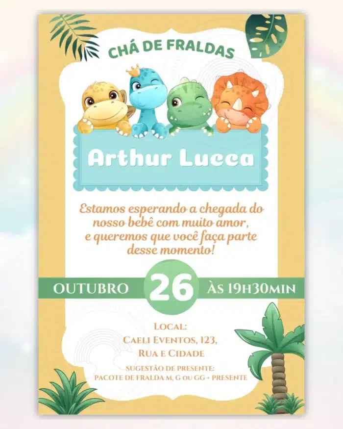 Convite Chá de Bebê Dino