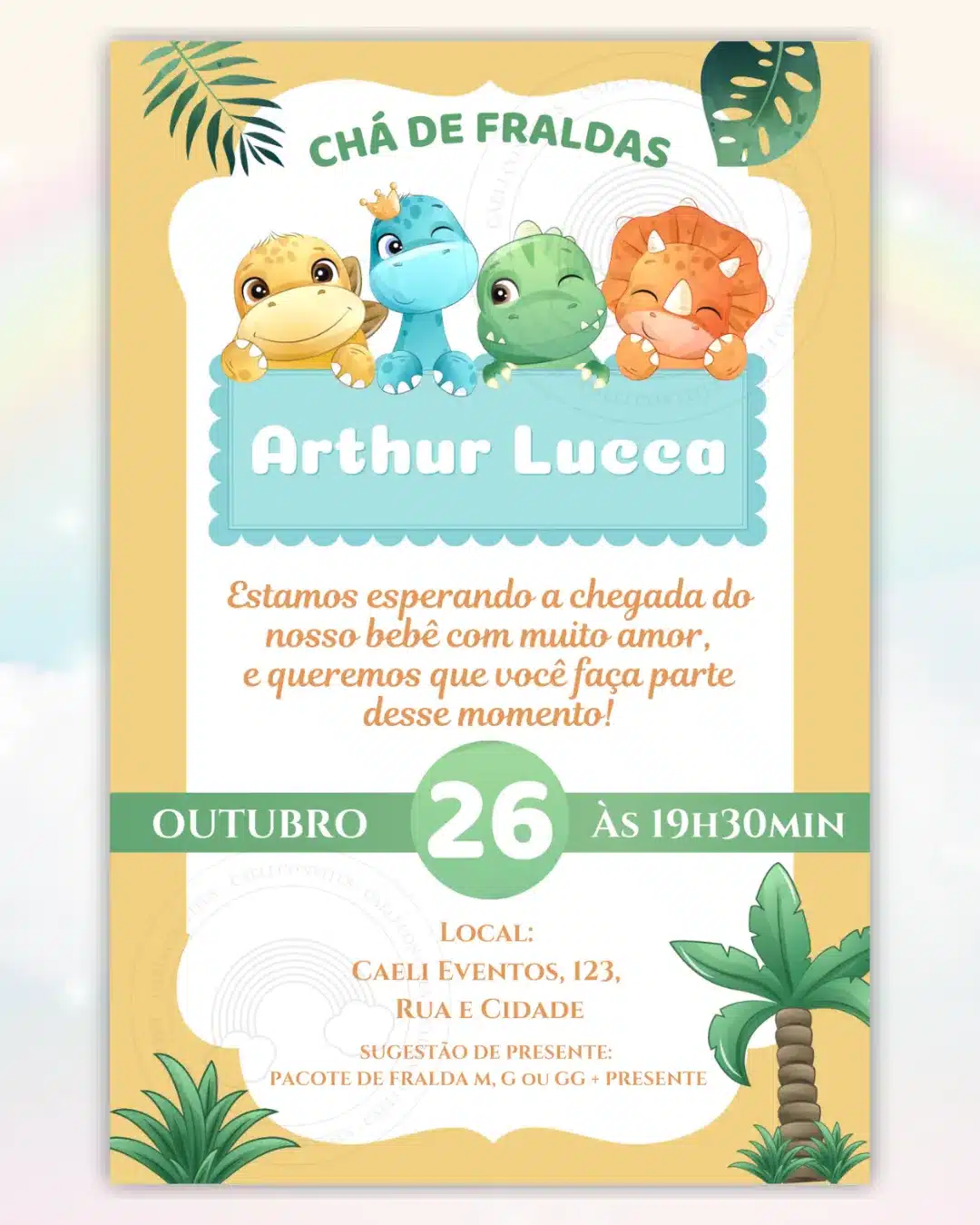 Convite Chá de Bebê Dino