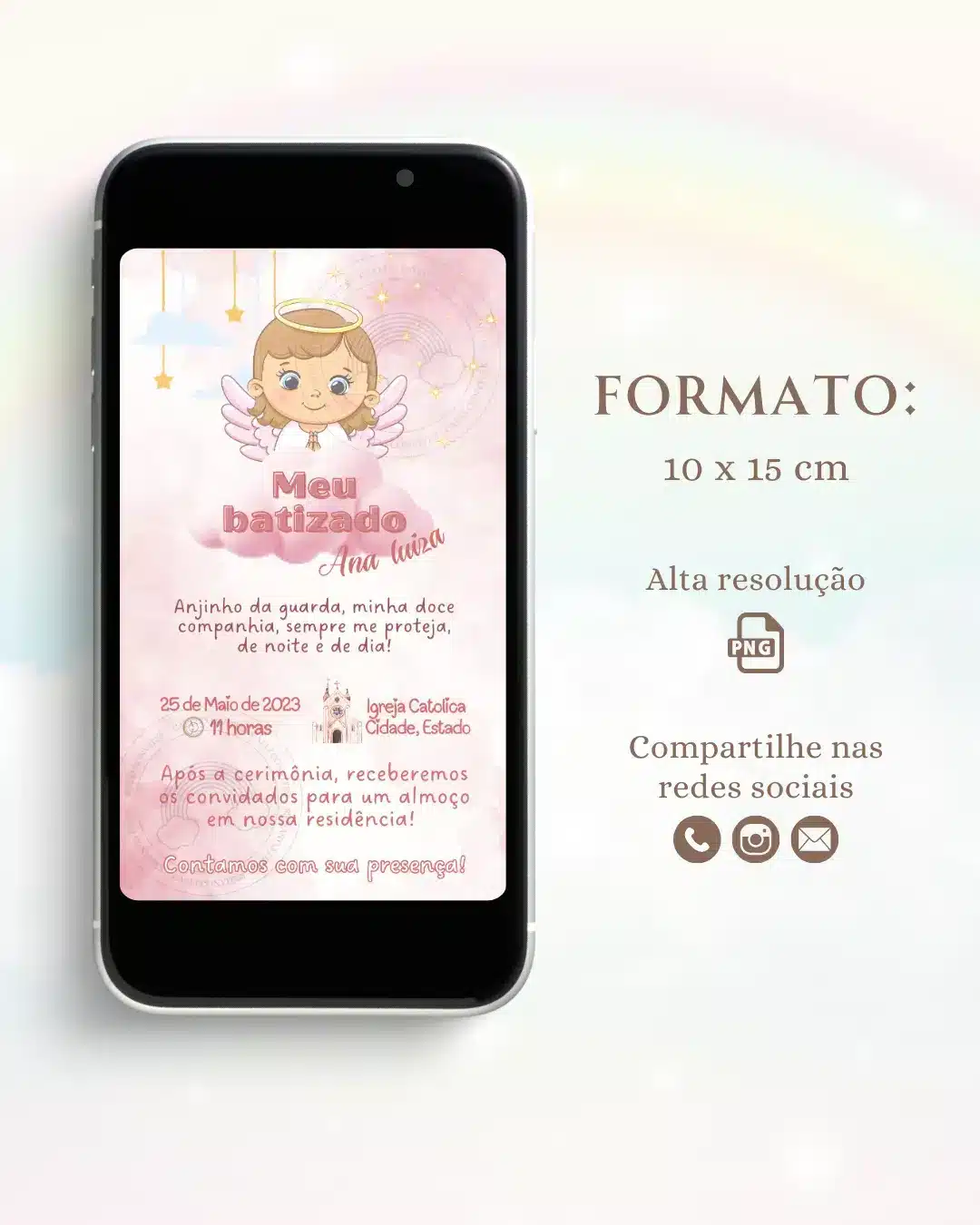 Convite Digital Batizado Rosa 2