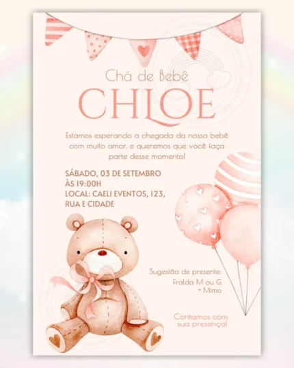 Convite Digital Chá de Bebê Rosa 8