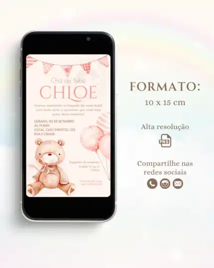 Convite Digital Chá de Bebê Rosa 8