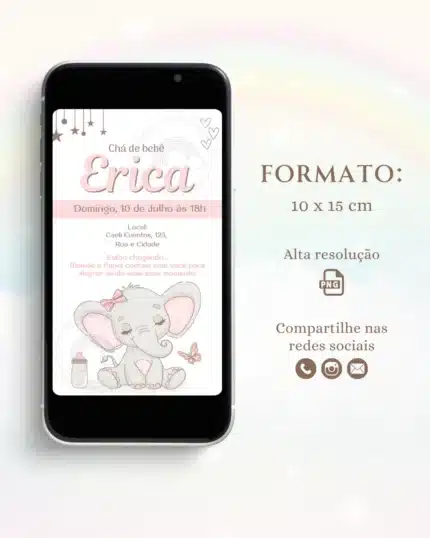 Convite Digital Chá de Bebê Rosa 9