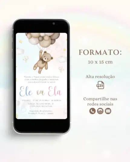 Convite Chá Revelação Azul e Rosa 6
