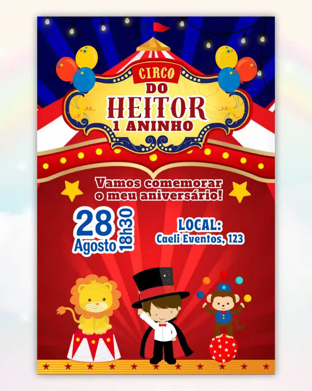 Convite Circo Vermelho e Azul 2