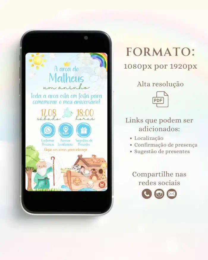 Convite Interativo Arca de Noé Menino 3