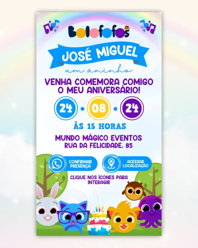 Convite Interativo Bolofofos Menino 2