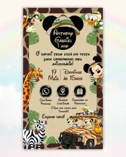 Convite Mickey Safari Interativo