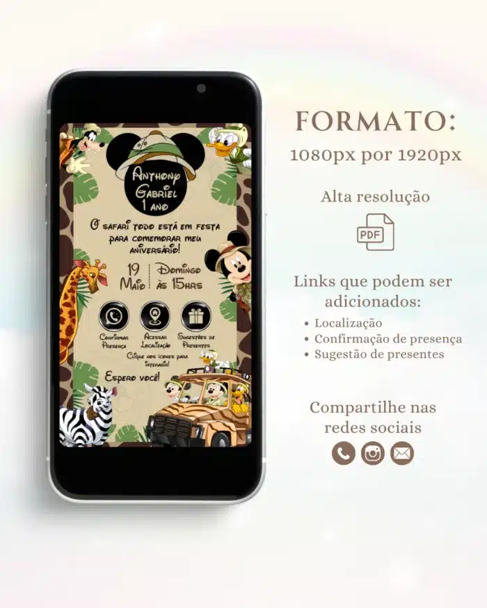 Convite Mickey Safari Interativo