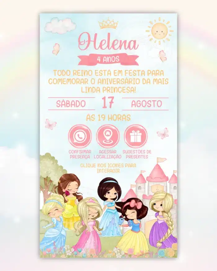 Convite Interativo Princesas da Disney