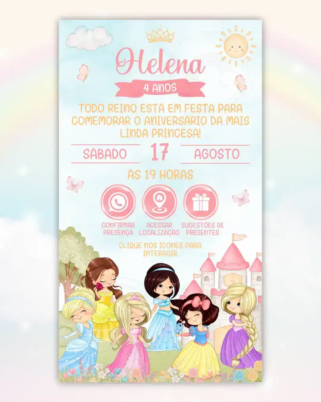 Convite Interativo Princesas da Disney