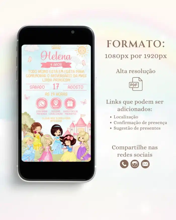 Convite Interativo Princesas da Disney