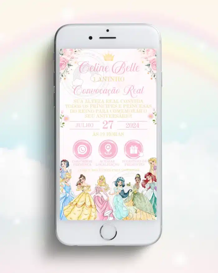 Convite Interativo Princesas da Disney Aquarela
