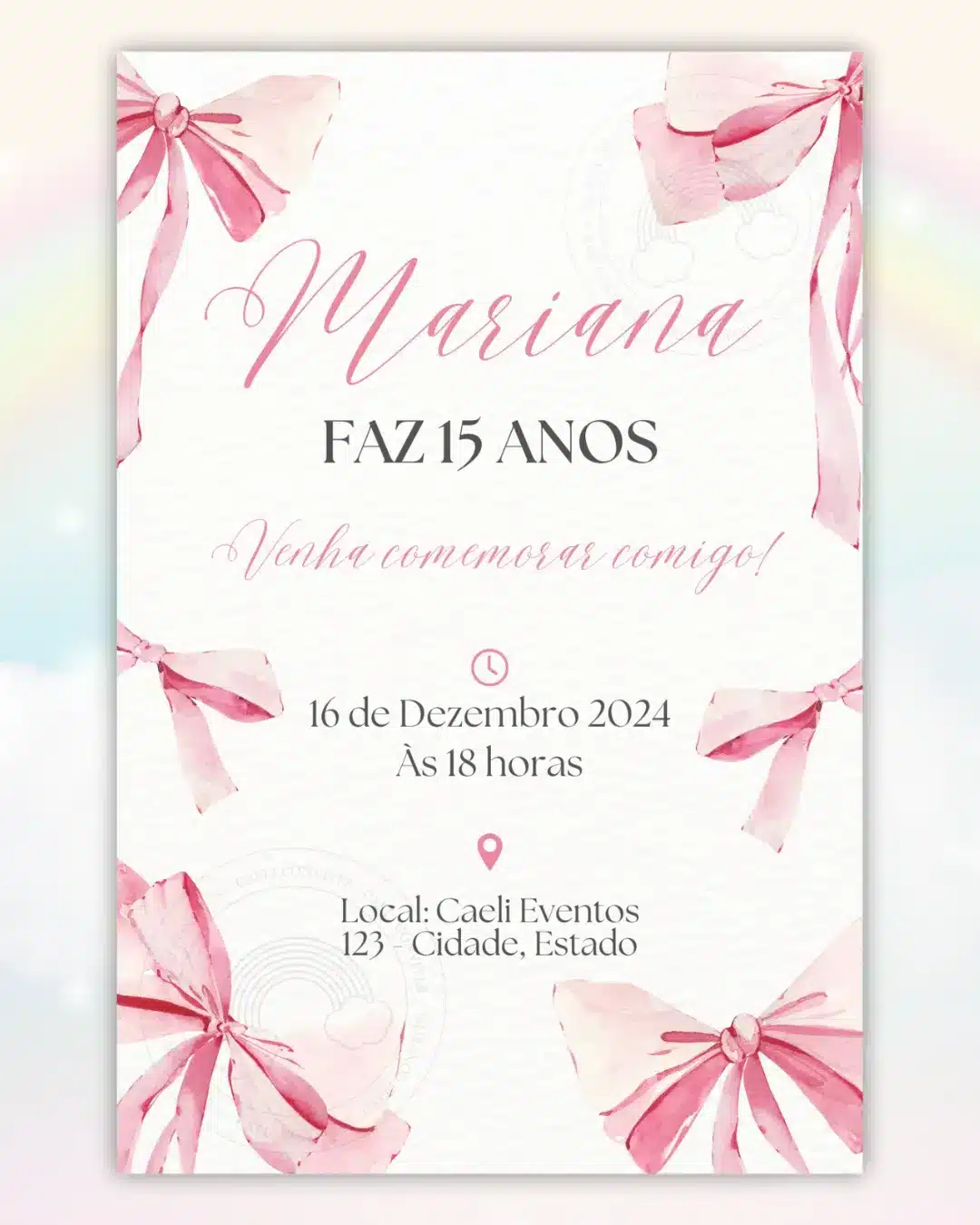 Convite Pink Coquette Laços 2