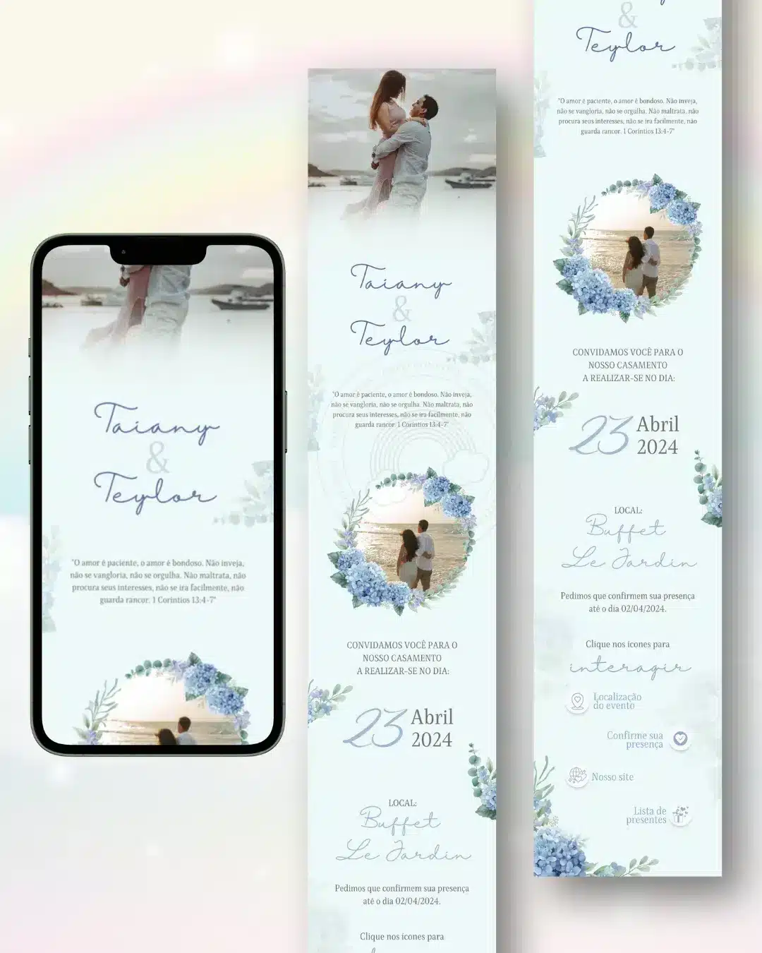 Convite de Casamento Estendido Azul 1