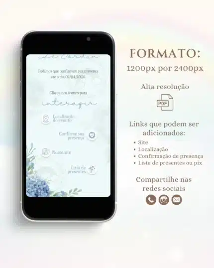 Convite de Casamento Estendido Azul 1