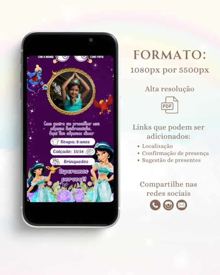 Convite Infinito Princesa Jasmine