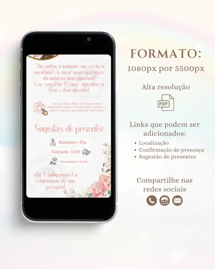 Convite Infinito15 Anos Rosa