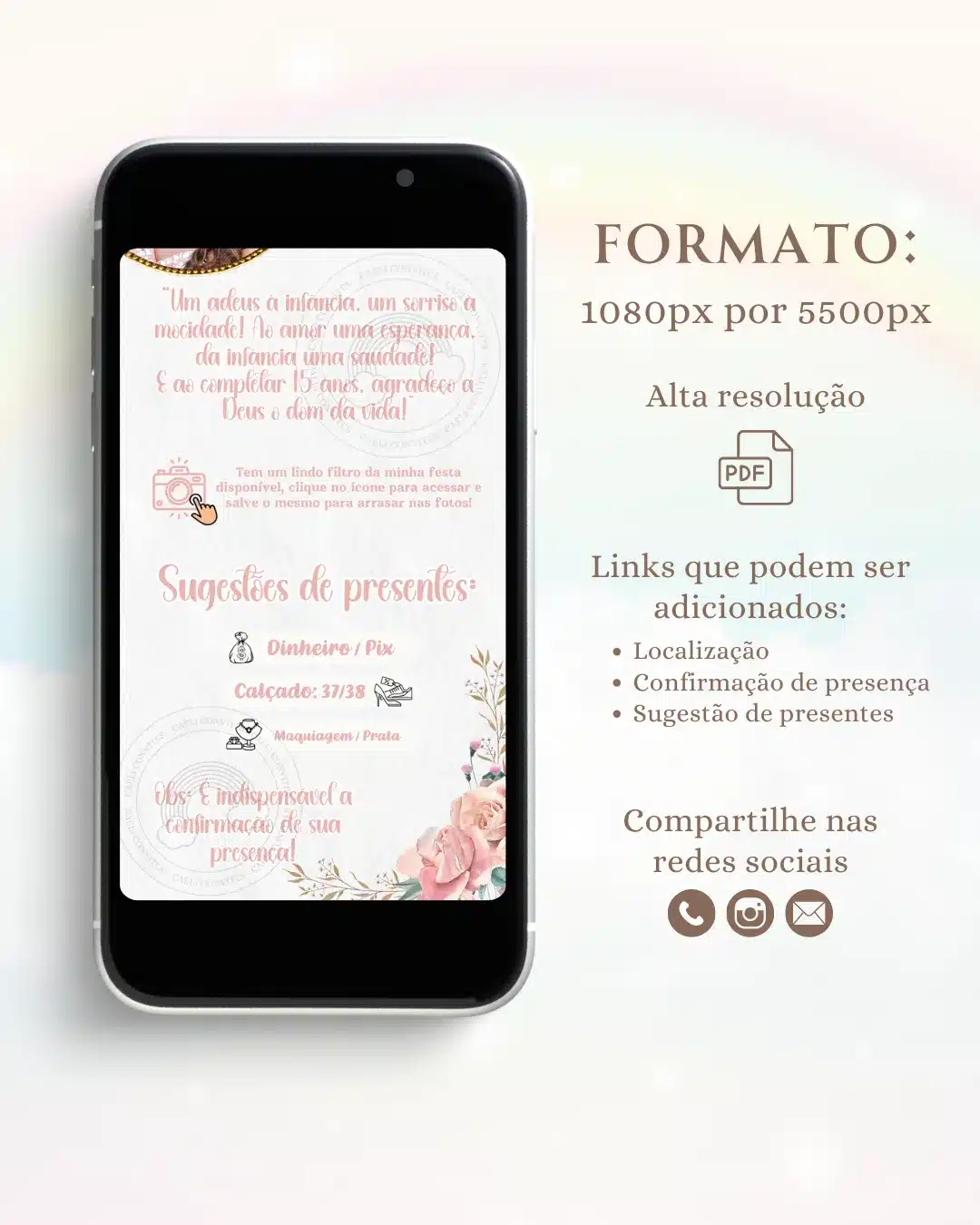 Convite Infinito15 Anos Rosa