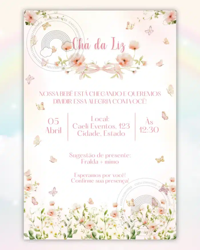 Convite Chá de Bebê Jardim das Borboletas 1