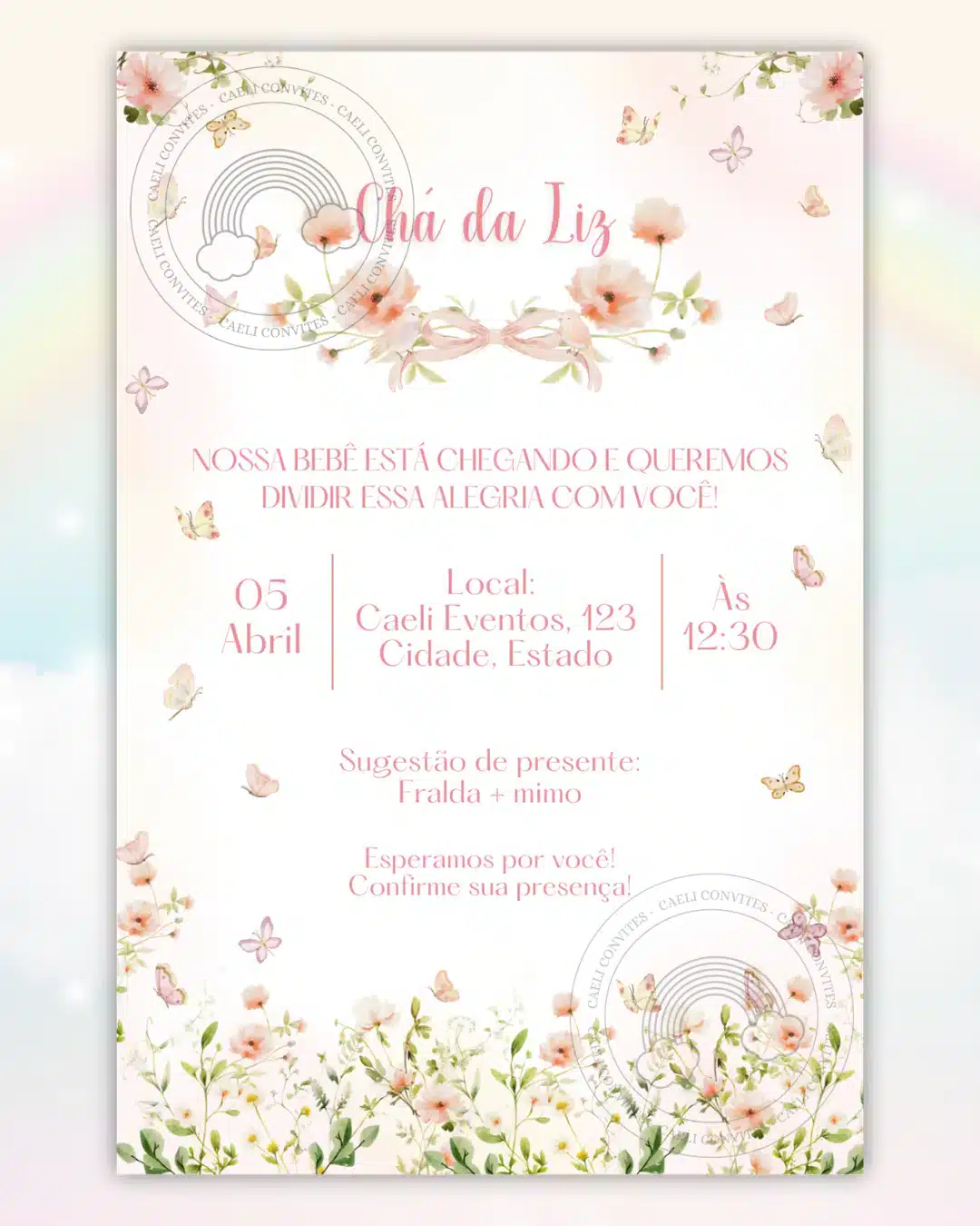 Convite Chá de Bebê Jardim das Borboletas 1