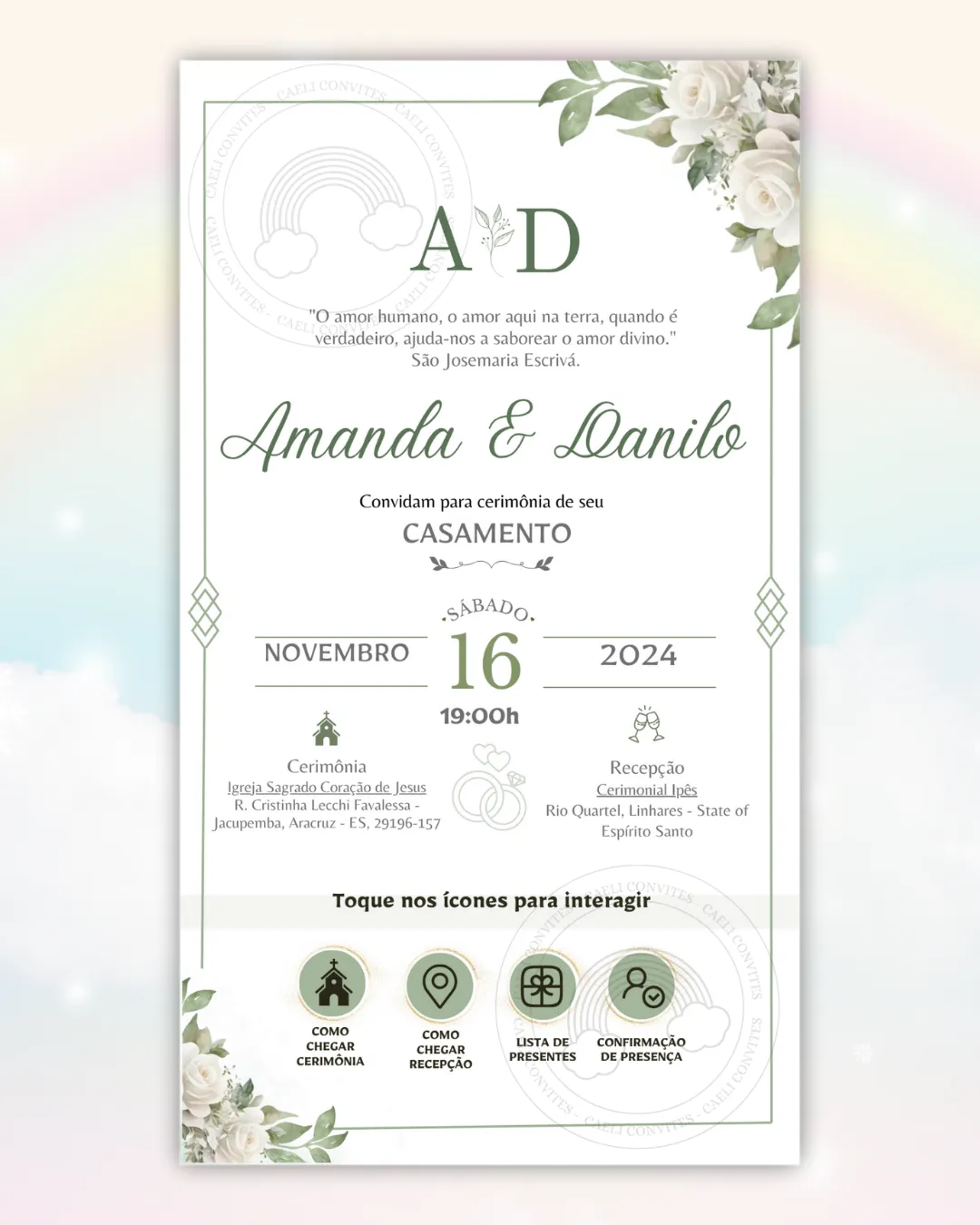 Convite Interativo de Casamento Verde 13