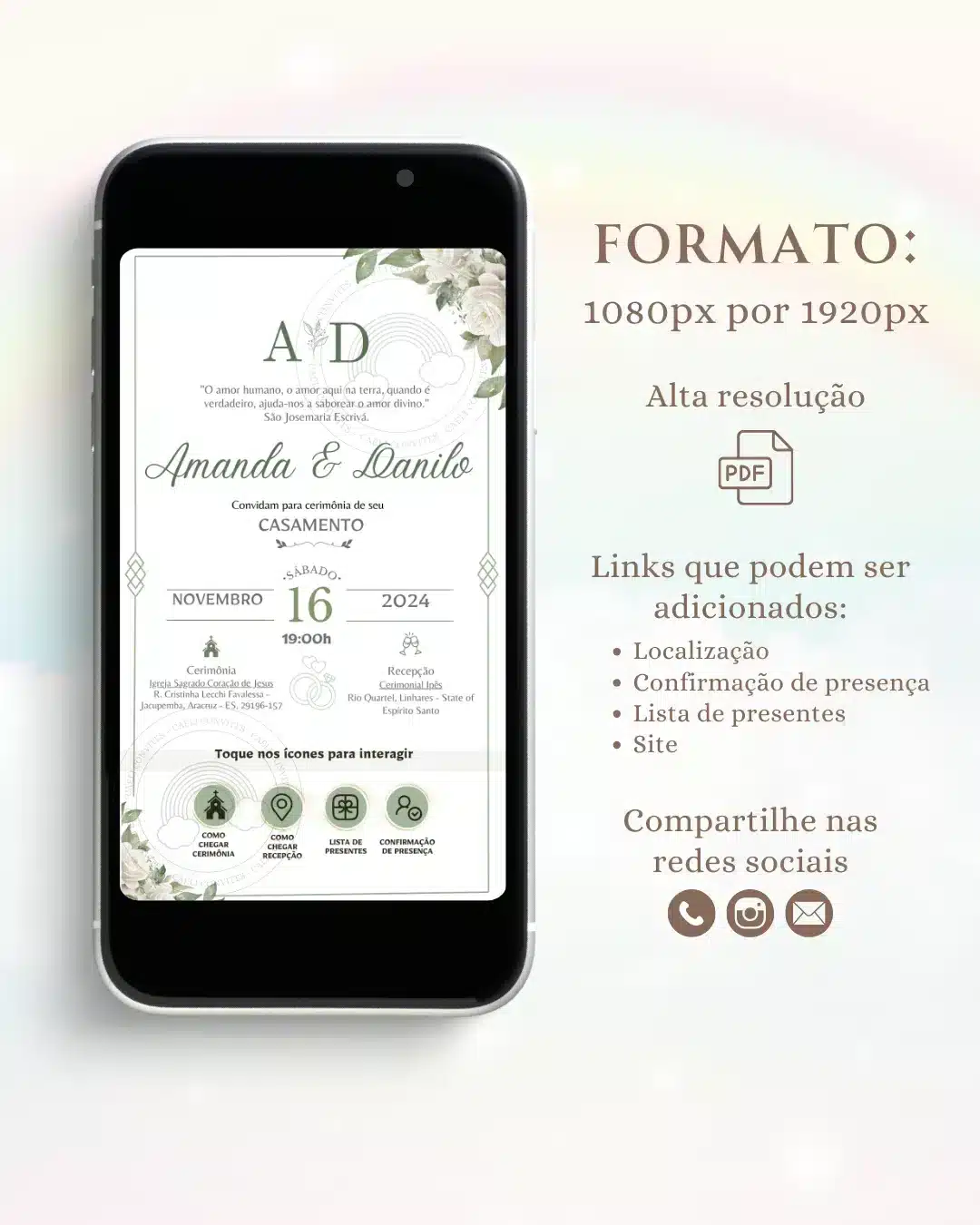 Convite Interativo de Casamento Verde 13
