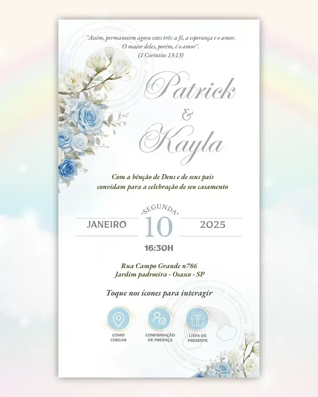 Convite Virtual de Casamento Azul 2