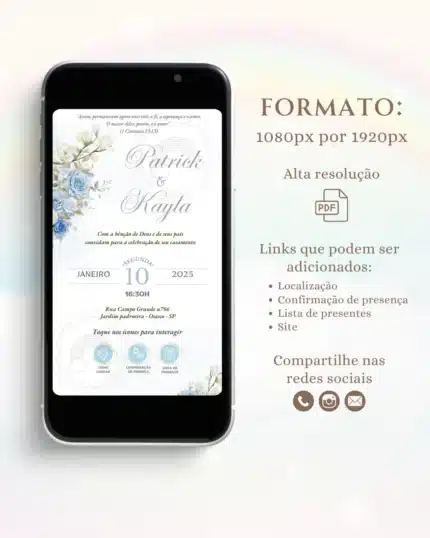 Convite Virtual de Casamento Azul 2