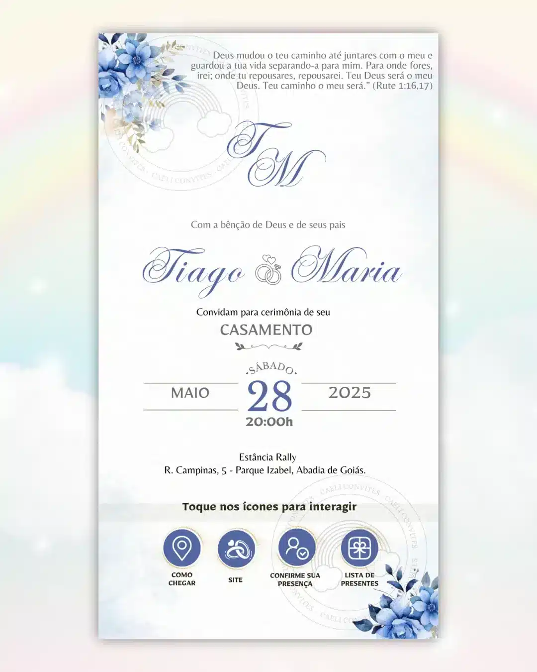 Convite de Casamento Interativo Azul 11