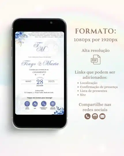 Convite de Casamento Interativo Azul 11