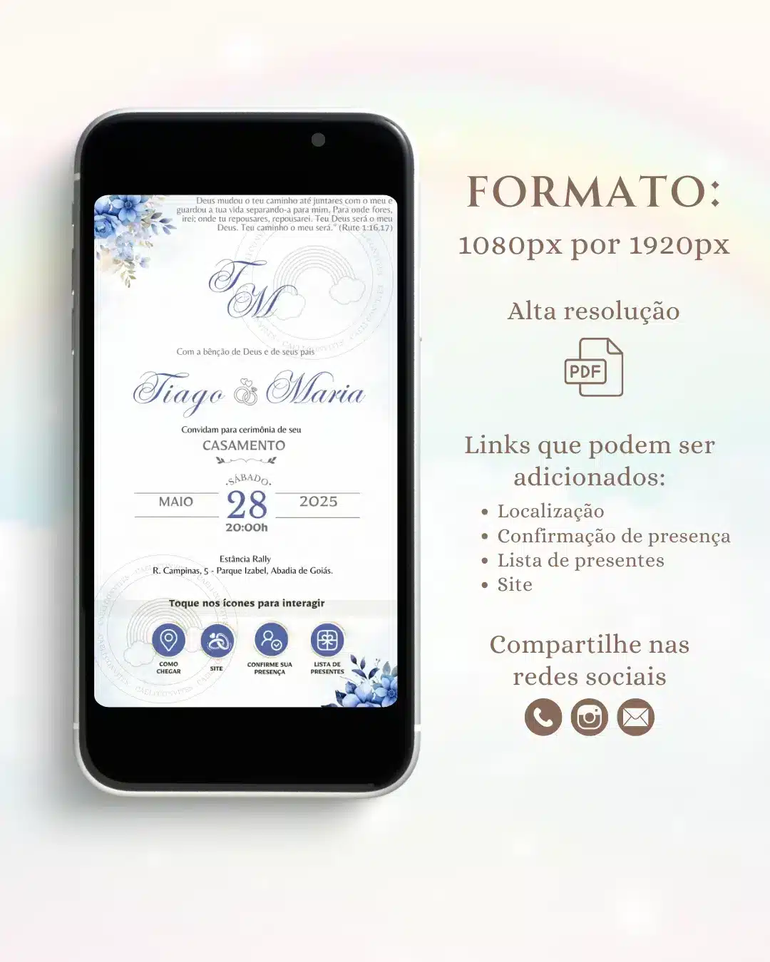 Convite de Casamento Interativo Azul 11