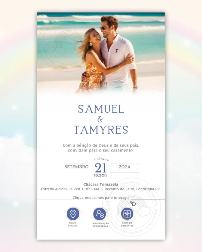 Convite de Casamento Interativo Azul 12