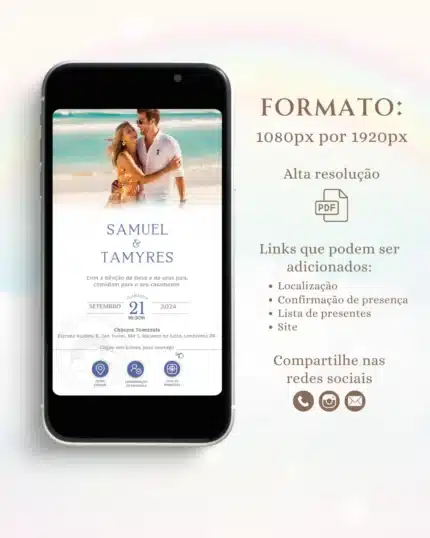 Convite de Casamento Interativo Azul 12