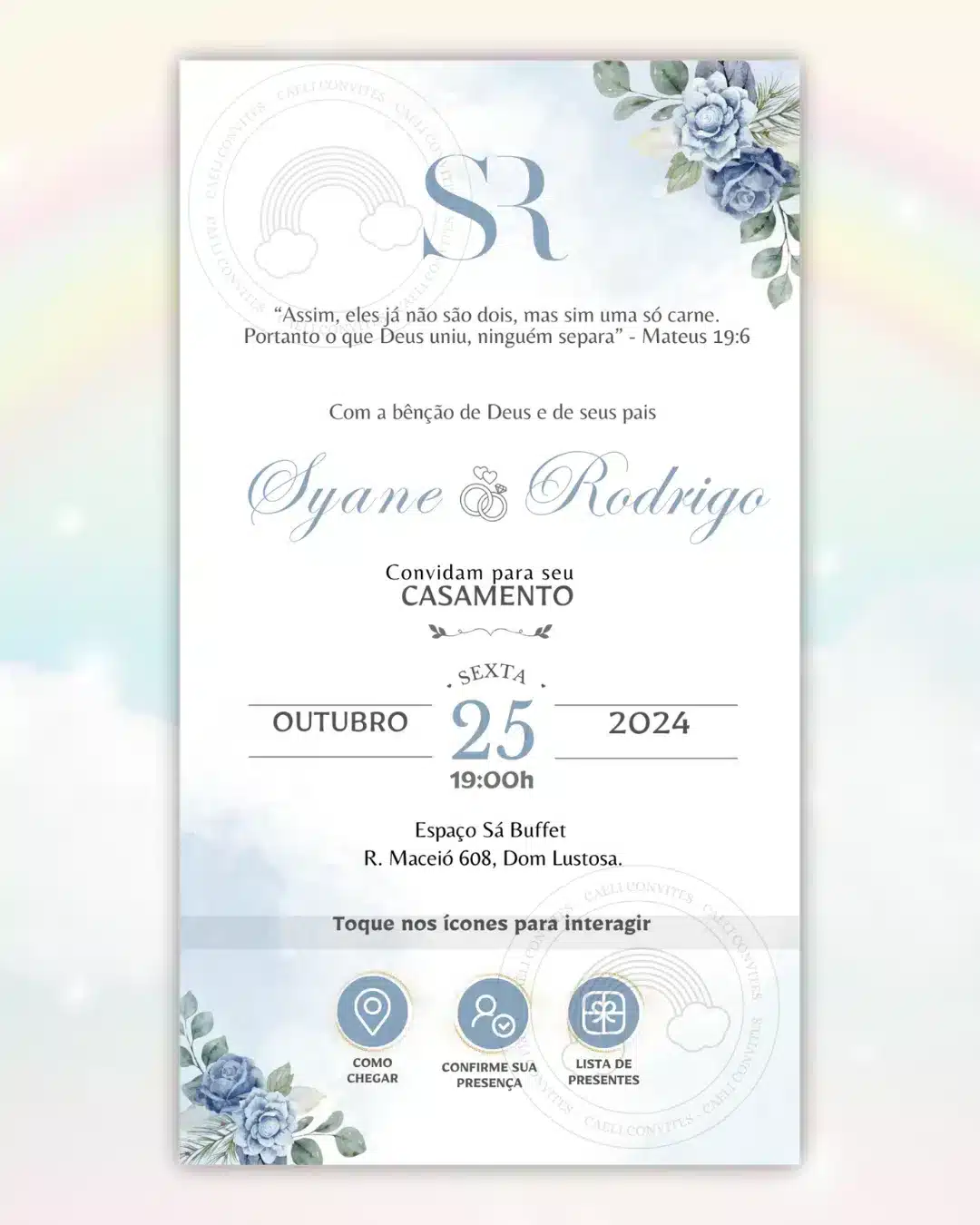 Convite de Casamento Interativo Azul 13