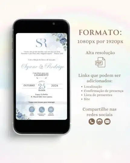 Convite de Casamento Interativo Azul 13