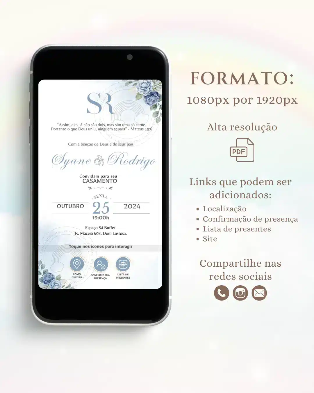 Convite de Casamento Interativo Azul 13